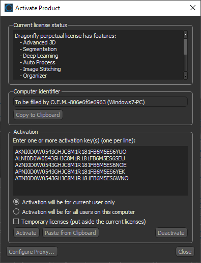 Activate Product dialog
