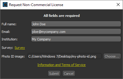 Rquest Non-Commercial License dialog