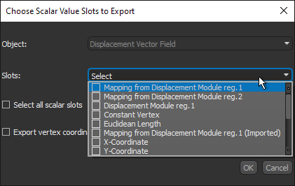Choose Scalar Values Slots to Export