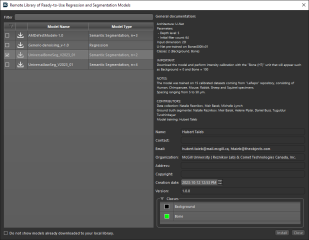 Remote Library of Ready-to-Use Regression and Segmentation Models dialog