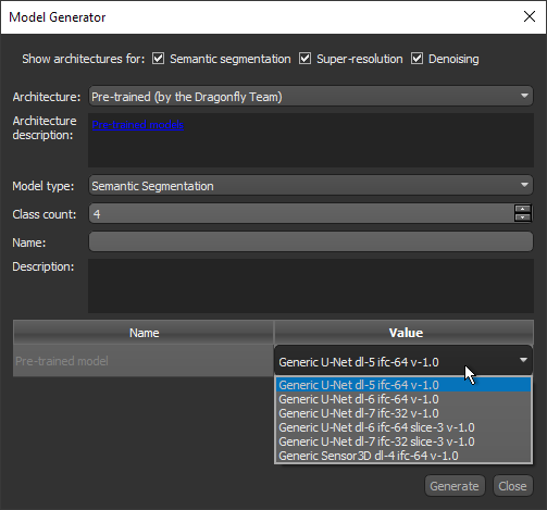Model Generator dialog