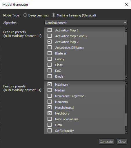 Model Generator dialog