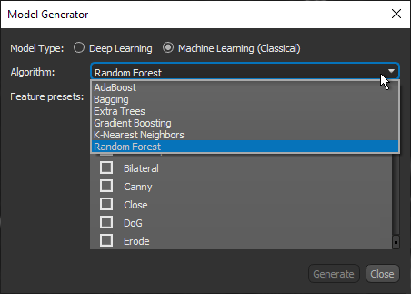 Model Generator dialog