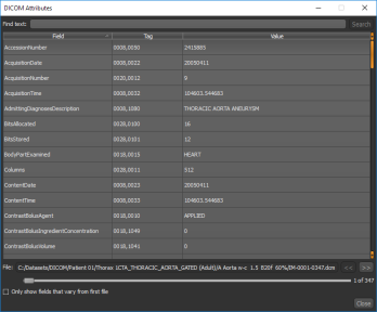 DICOM Attributes dialog