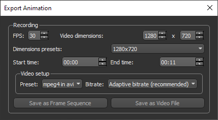 Export Animation dialog