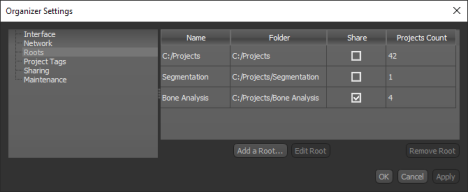 Organizer Settings dialog