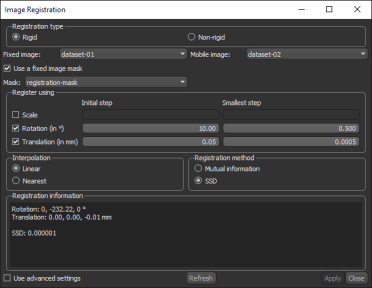 Image Registration dialog