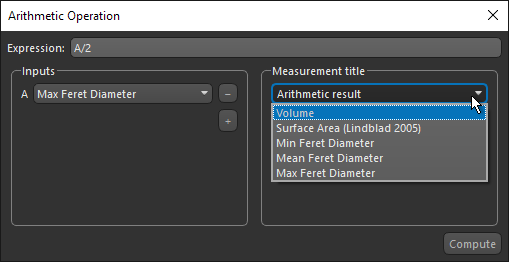 Arithmetic Operation dialog