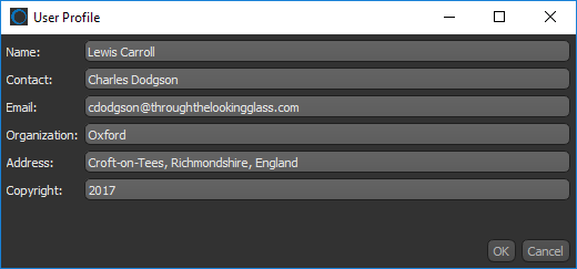 User Profile dialog