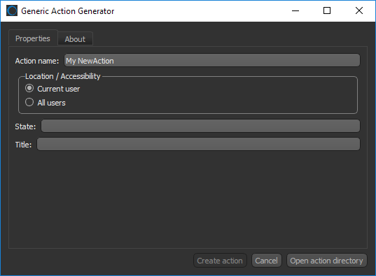 Generic Action Generator dialog