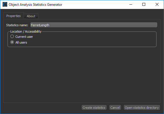 Object Analysis Statistics Generator dialog