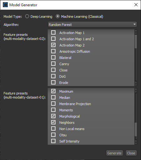 Model Generator dialog