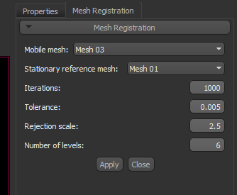 Mesh Registration panel