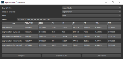 Segmentation Comparator dialog