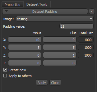 Dataset Padding panel
