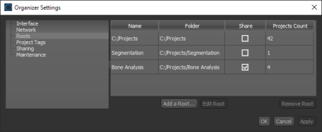 Organizer Settings dialog