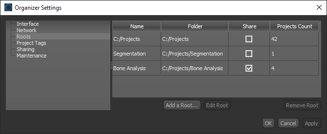 Organizer Settings dialog
