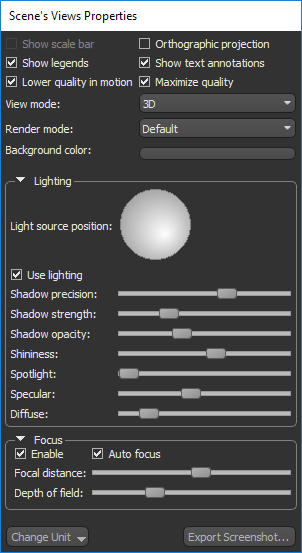 Scene's Views Properties panel