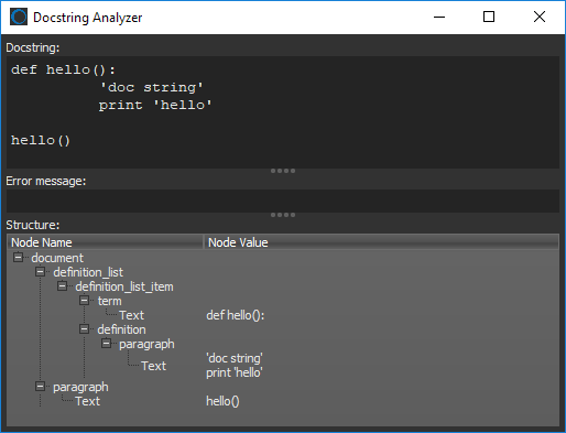Docstring Analyzer dialog