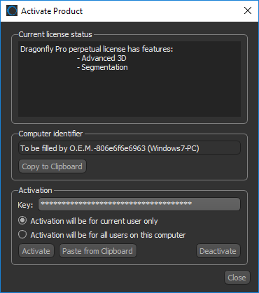 Activate Product dialog