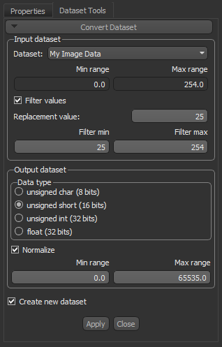 Dataset Converter panel