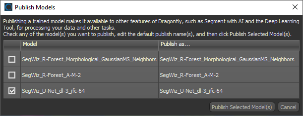 Publish Models dialog