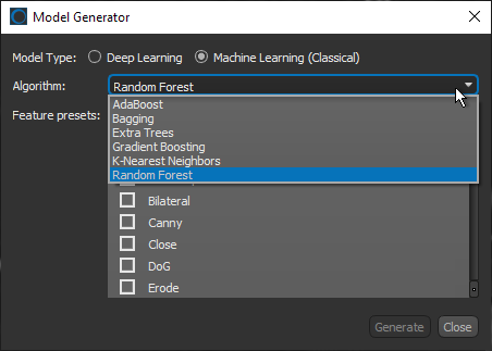 Model Generator dialog