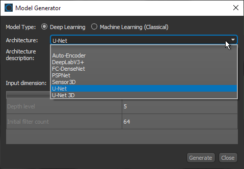 Model Generator dialog