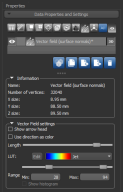 Vector field properties and settings