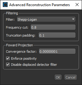 Advanced Reconstruction Parameters dialog
