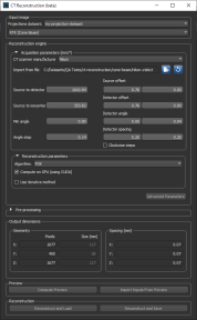 Ct Reconstruction dialog