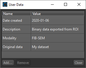User Data dialog